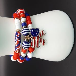 NWT 3 Pack Giadasio Handmade Red/White/Blue Patriotic USA Star Beaded Bracelets